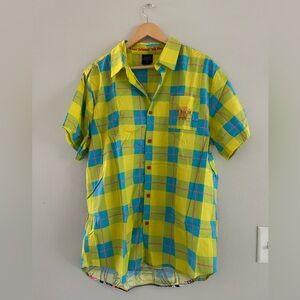 Mens Halloween Horror Night Yellow and Blue Plaid Chuckie Shirt